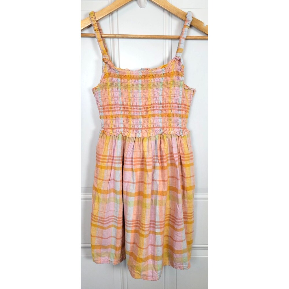 American Eagle Smocked Plaid Sun Dress Size XS Linen